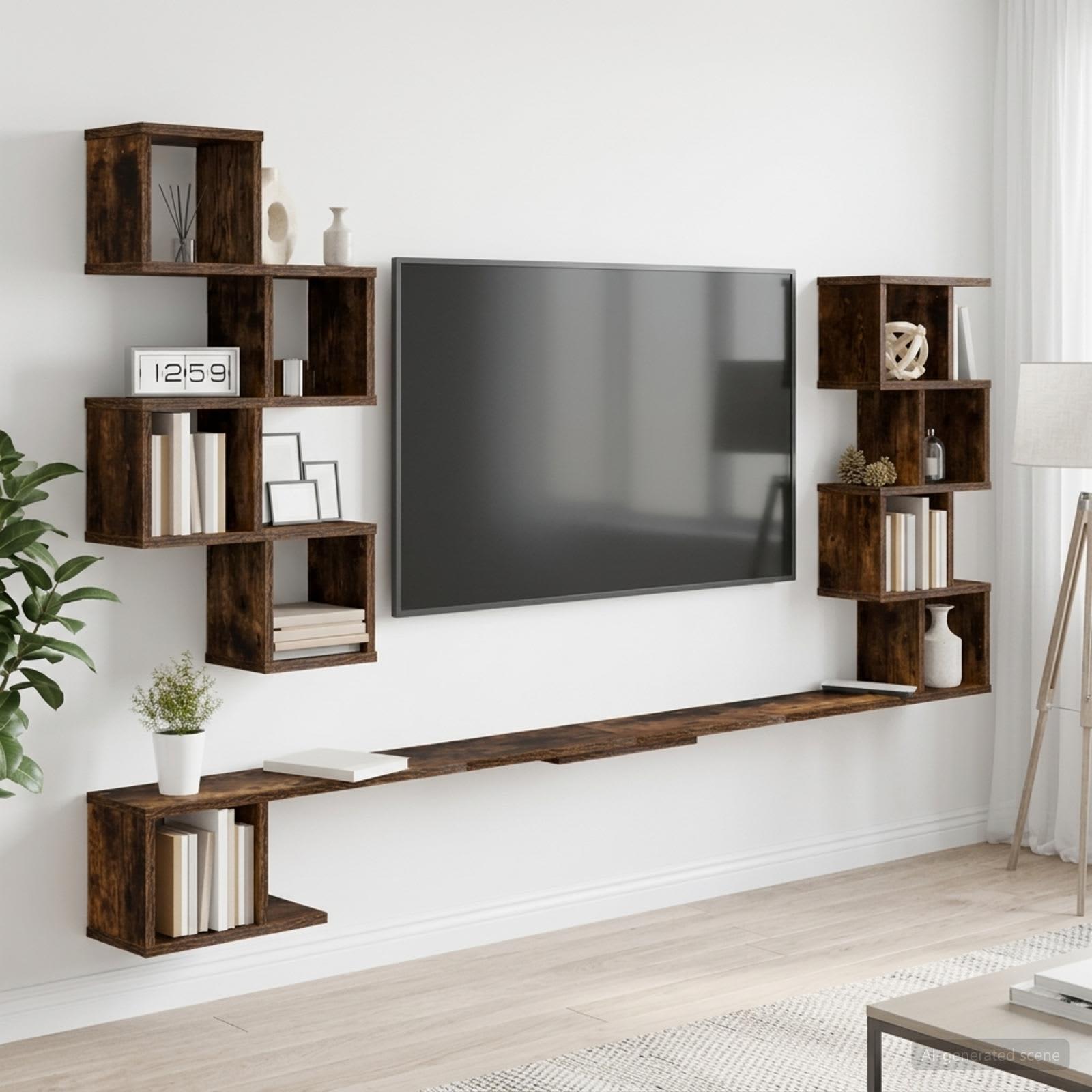 vidaXL Væghængt TV-hylde Røget eg 200 x 15 x 94 cm Konstrueret træ