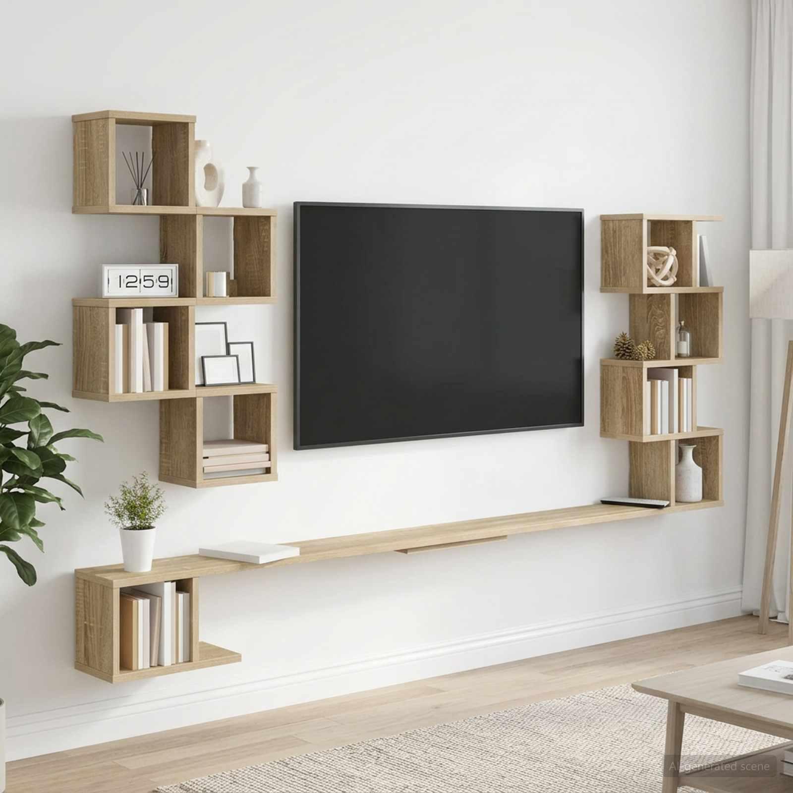 vidaXL Væghængt TV-hylde Sonoma-eg 200 x 15 x 94 cm Konstrueret træ