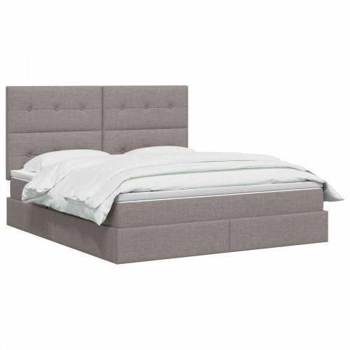 Seng med opbevaring og madras 160 x 200 cm i stof - gråbrun