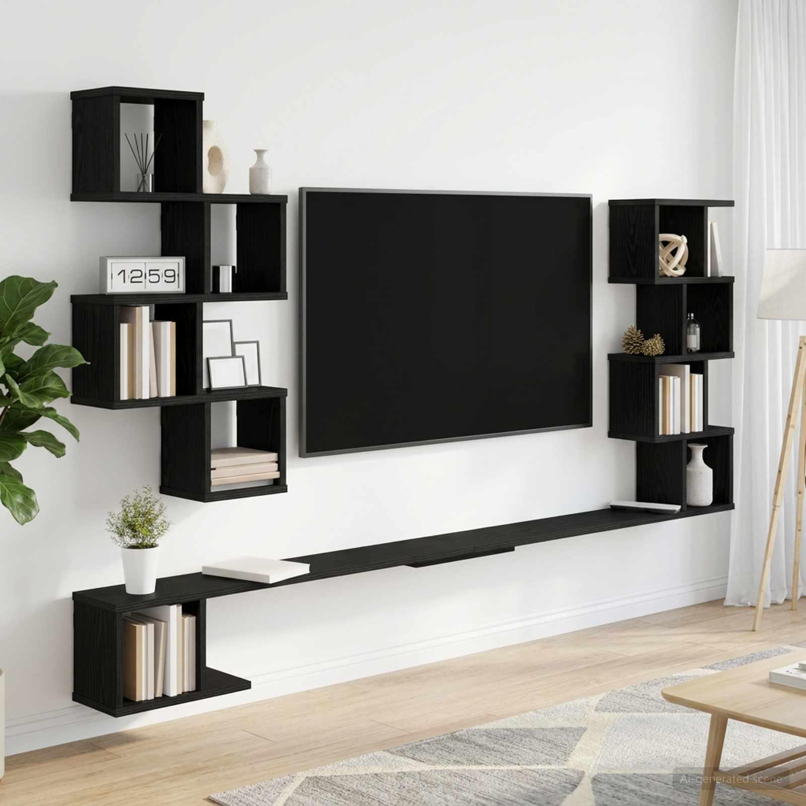 vidaXL Væghængt TV-hylde Sort eg 200 x 15 x 94 cm Konstrueret træ