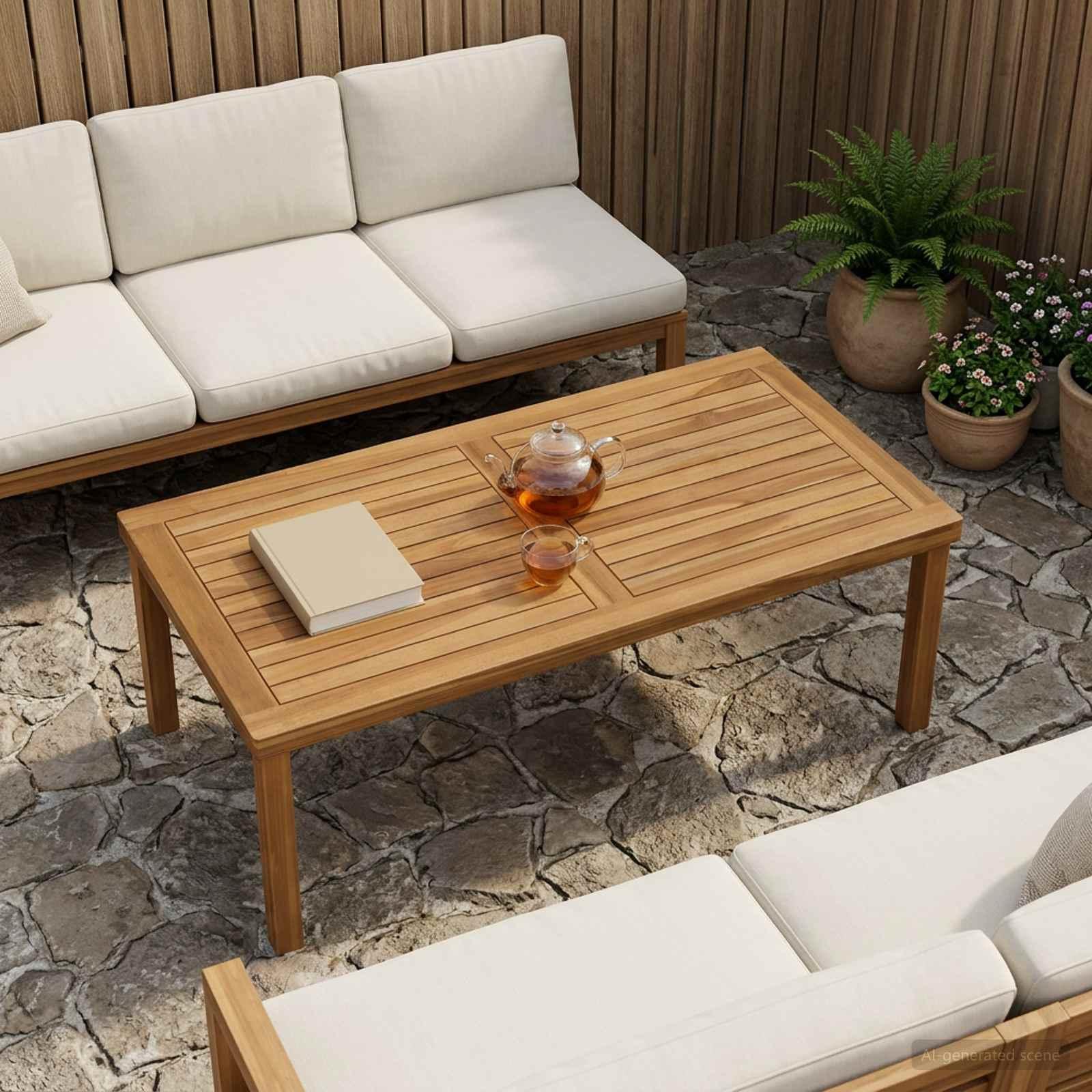 Bordplade rektangulær i massiv teaktræ 100 x 50 cm naturfarvet