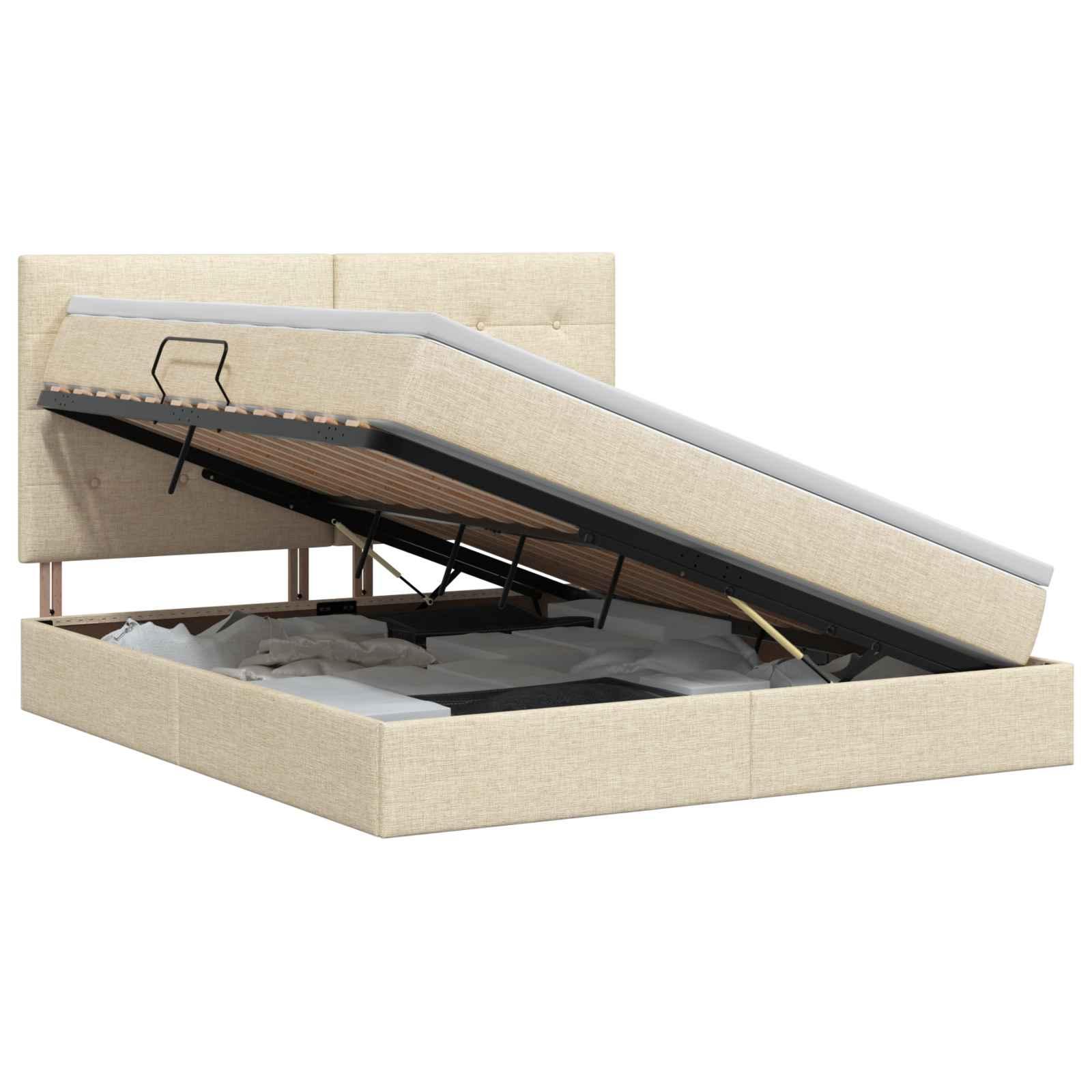 Seng med opbevaring og madras 140 x 200 cm cremefarvet stof
