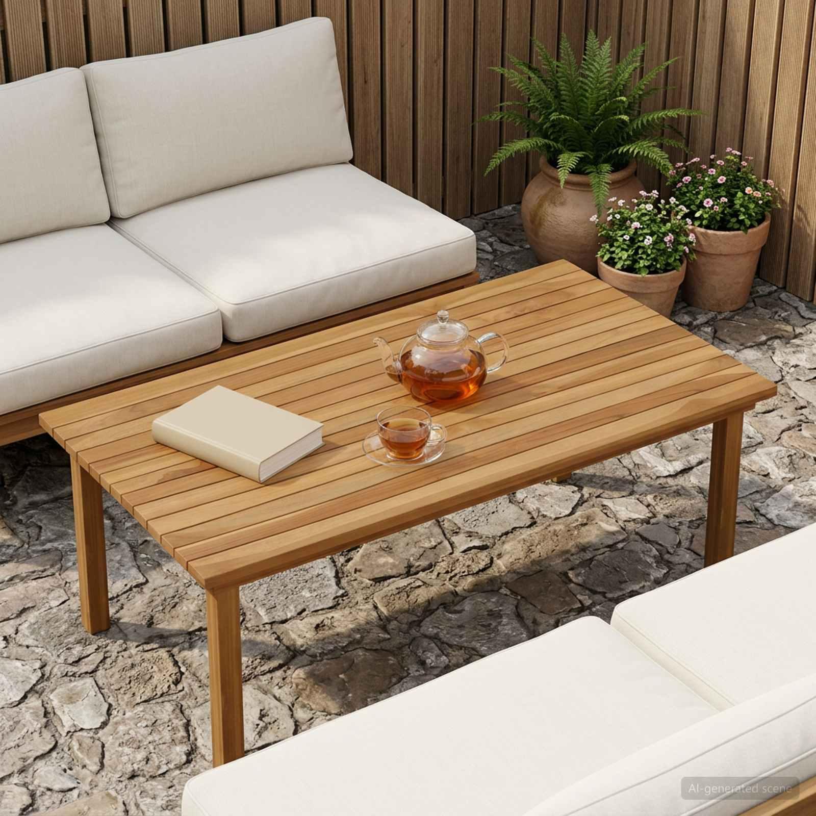 Bordplade i massiv teaktræ 100 x 50 x 3,5 cm rektangulær