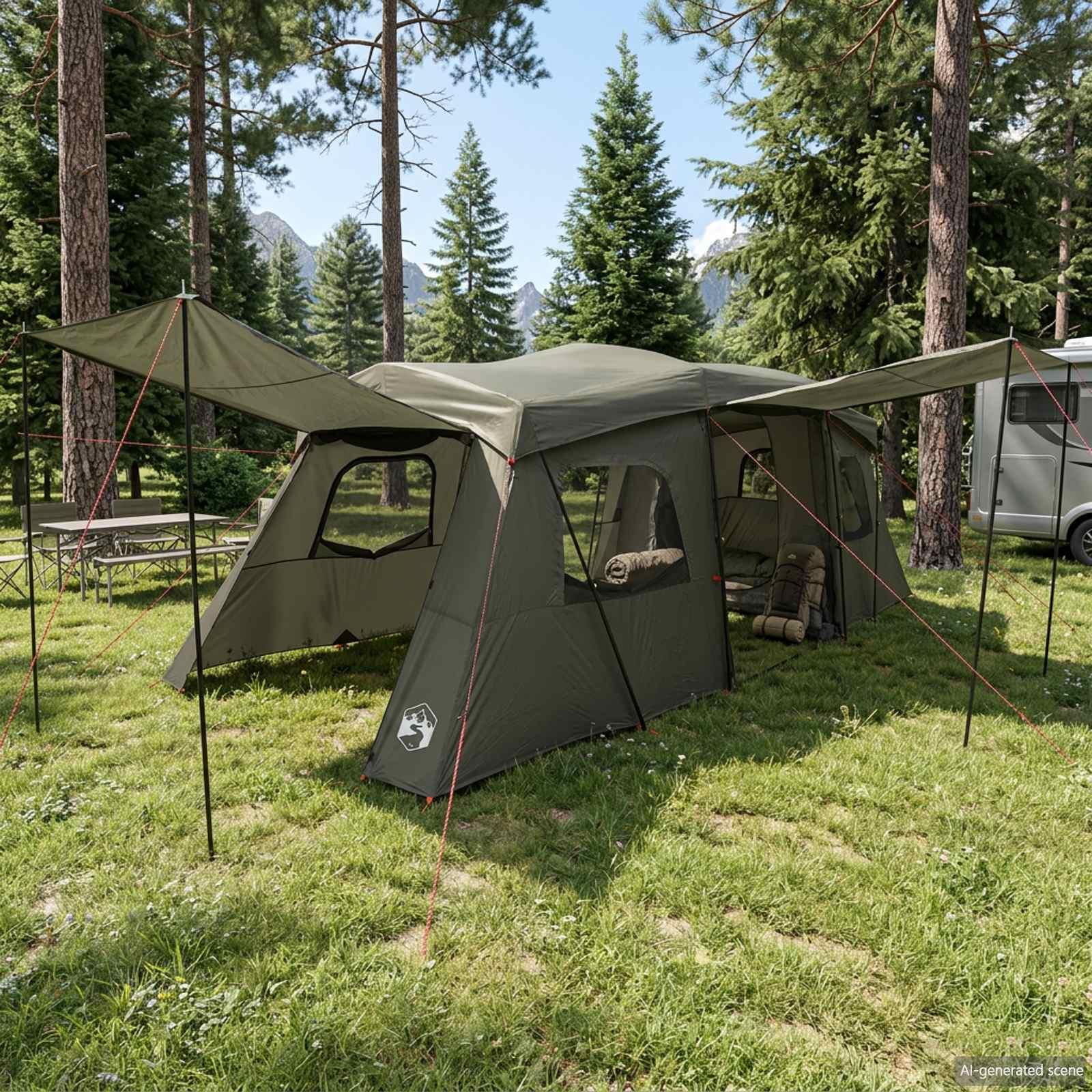 3-personers instant telt armygrøn 185T polyester med PU-coating