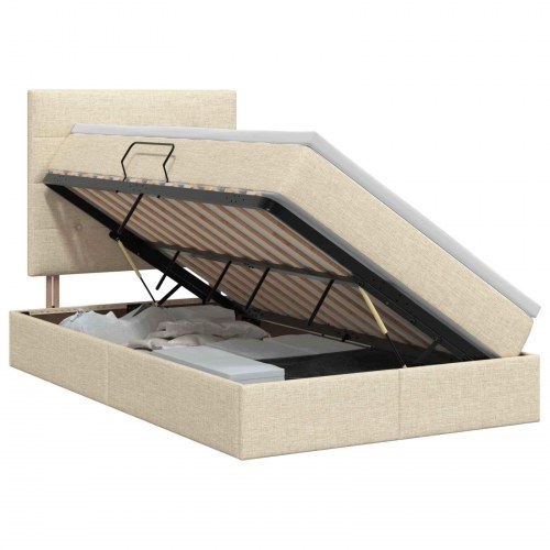 Opbevaringsseng med madras cremefarvet 120 x 190 cm stof