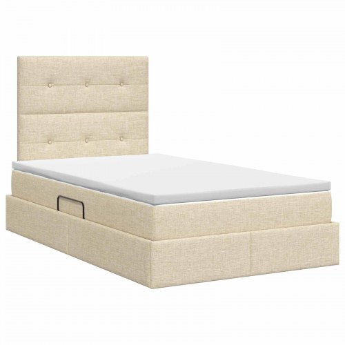 Opbevaringsseng med madras cremefarvet 120 x 190 cm stof