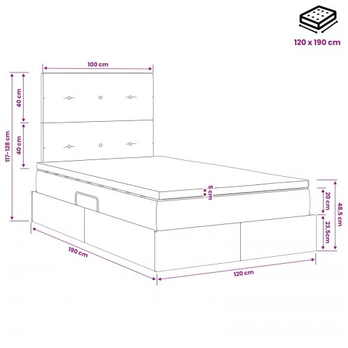 Opbevaringsseng med madras cremefarvet 120 x 190 cm stof