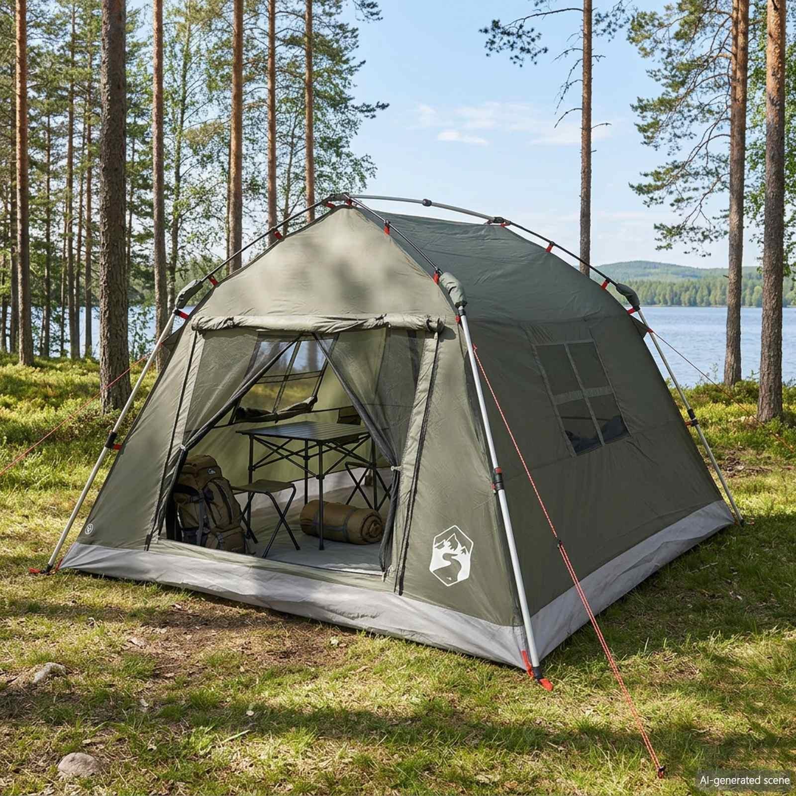 Øjeblikkeligt campingtelt til 3 personer i armygrøn