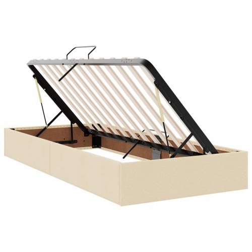 Seng med opbevaring og madras 100 x 200 cm - cremefarvet stof