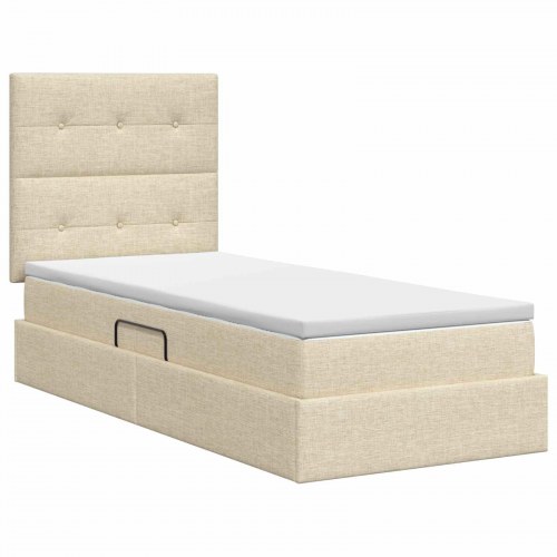 Seng med opbevaring og madras 100 x 200 cm - cremefarvet stof