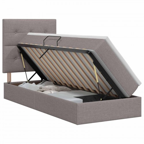 Seng med opbevaring og madras gråbrun 90 x 200 cm stof