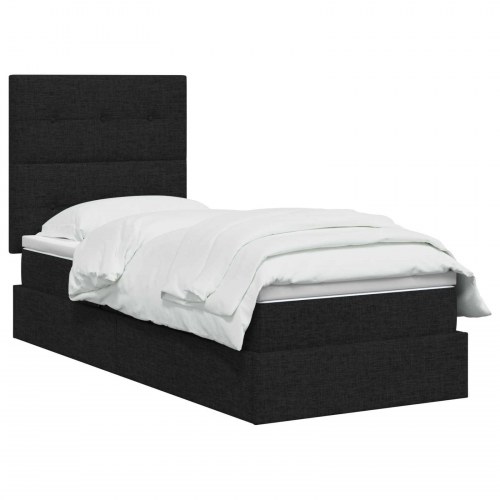 Seng med opbevaring og madras sort 90 x 190 cm stof