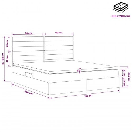 Seng med opbevaring og madras 180 x 200 cm sort stof