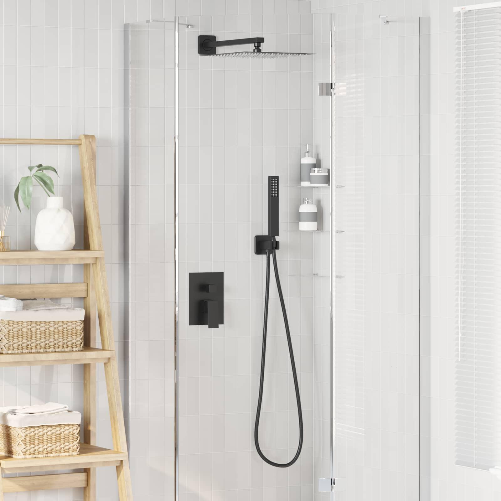 Skjult brusesystem firkantet med håndbruser 30 x 30 cm sort