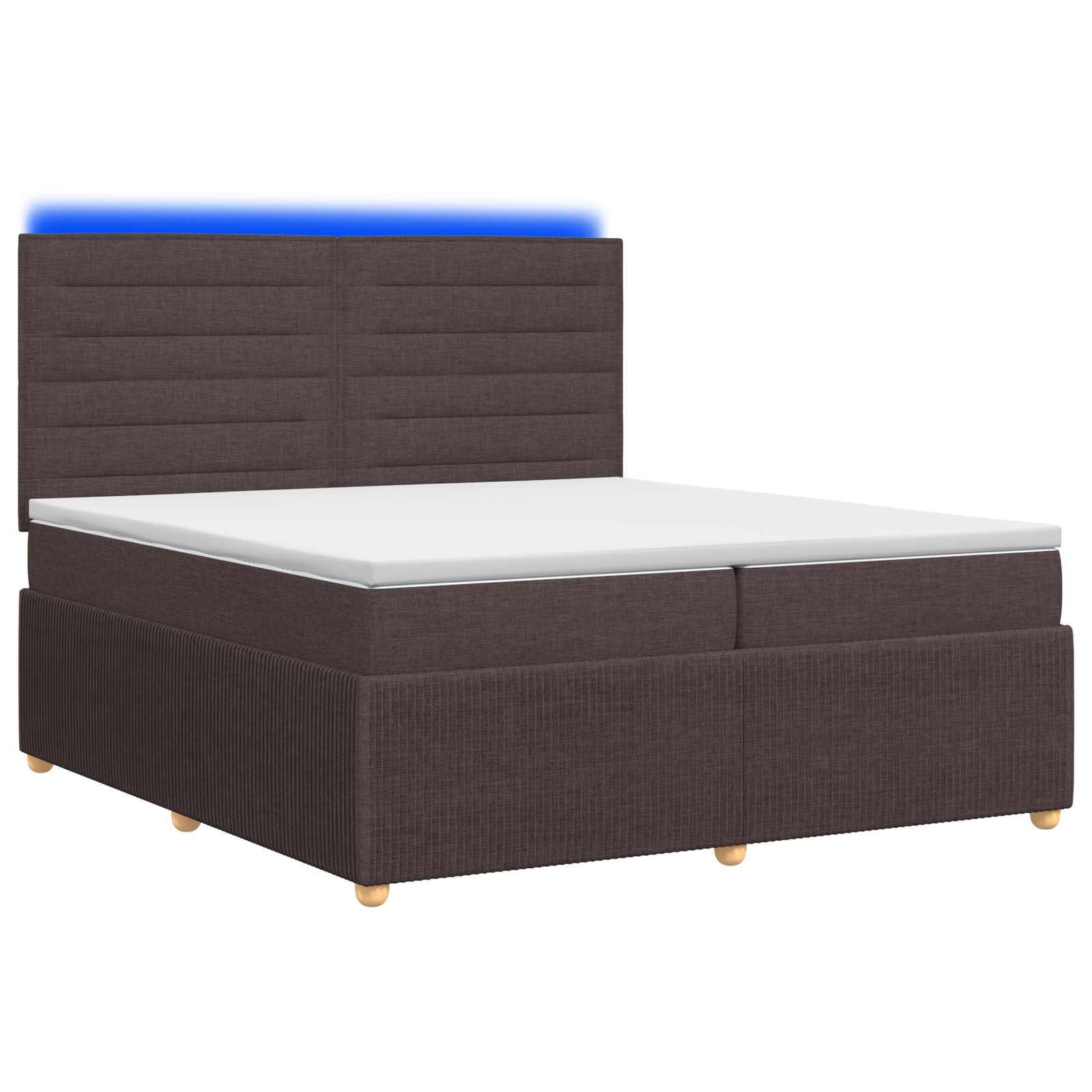 LED boksmadrasseng med madras 200 x 200 cm - mørk brun stof