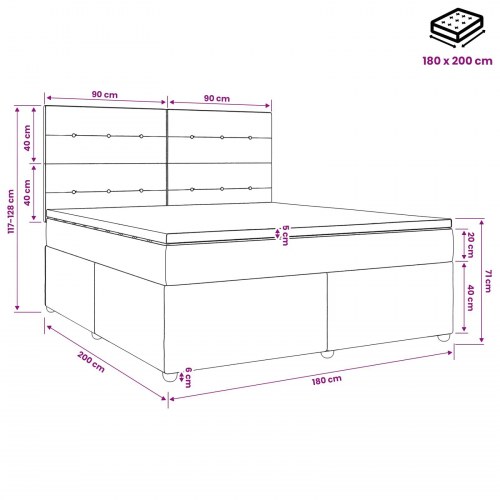 LED boksmadrasseng med madras 180 x 200 cm gråbrun stof