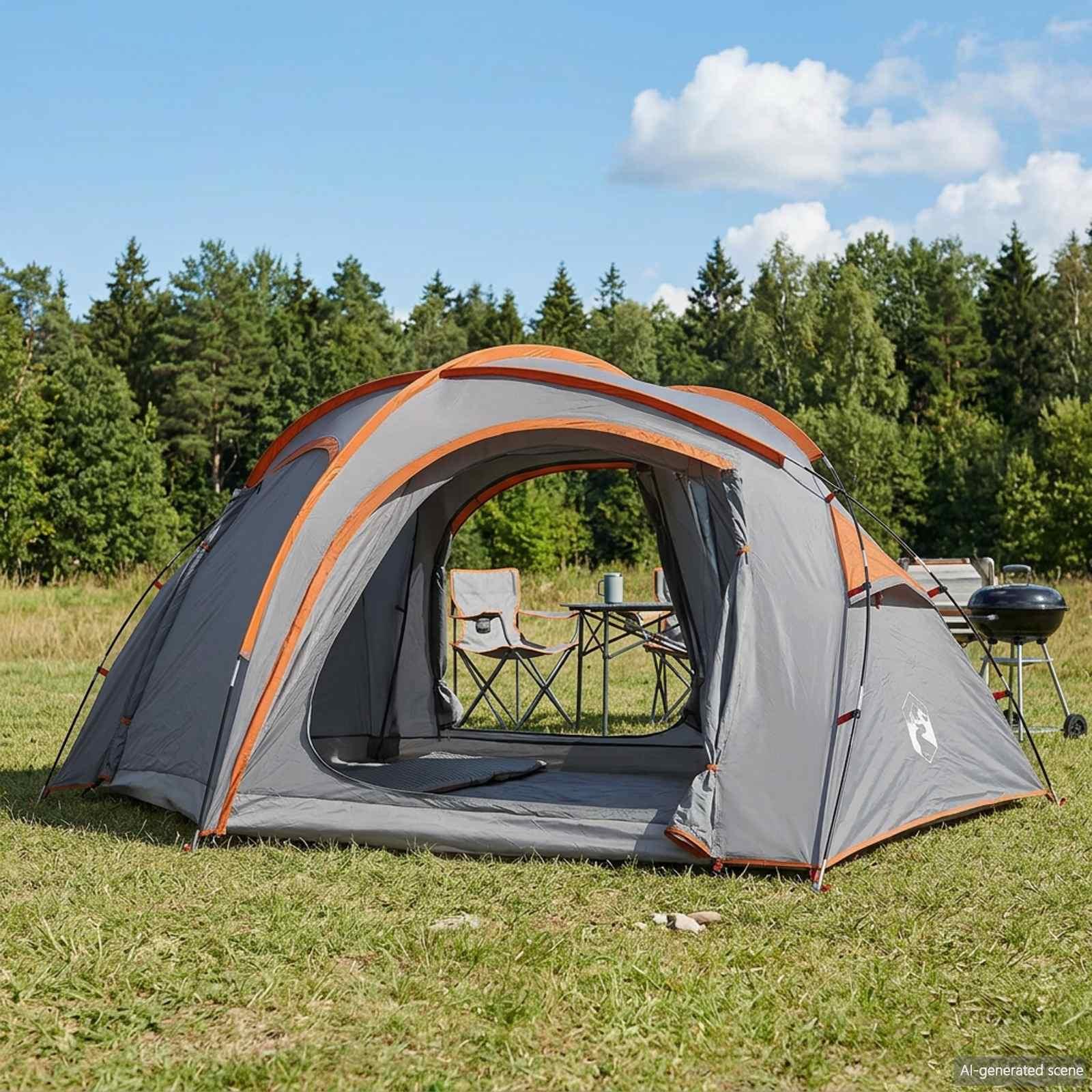 Trekkingtelt med regnslag vandafvisende 3 personer grå/orange