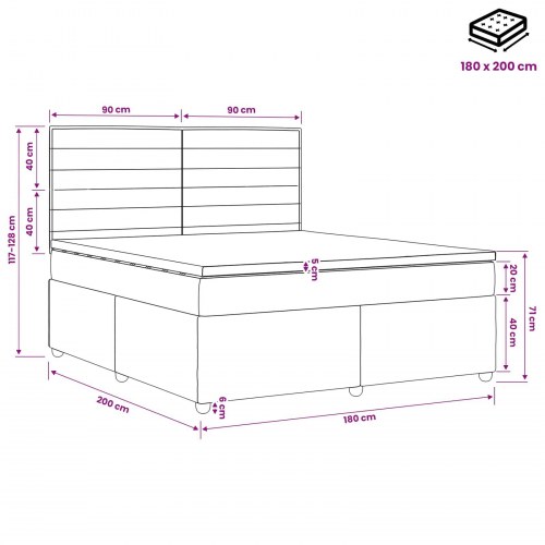 LED boksmadrasseng med madras 180 x 200 cm sort stof