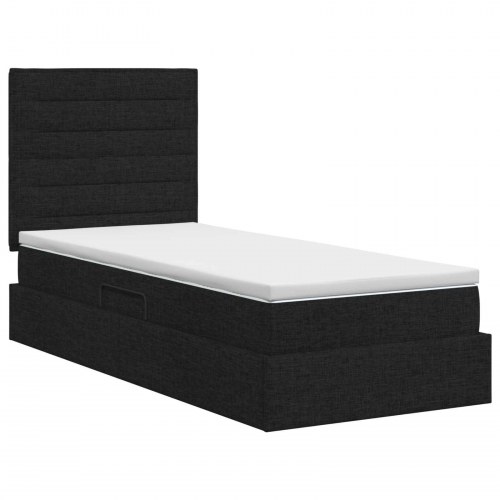 Seng med opbevaring og madras 90 x 190 cm - sort stof