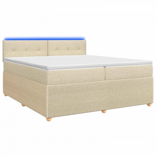 Boxmadras seng med topmadras 200 x 200 cm cremefarvet stof med LED