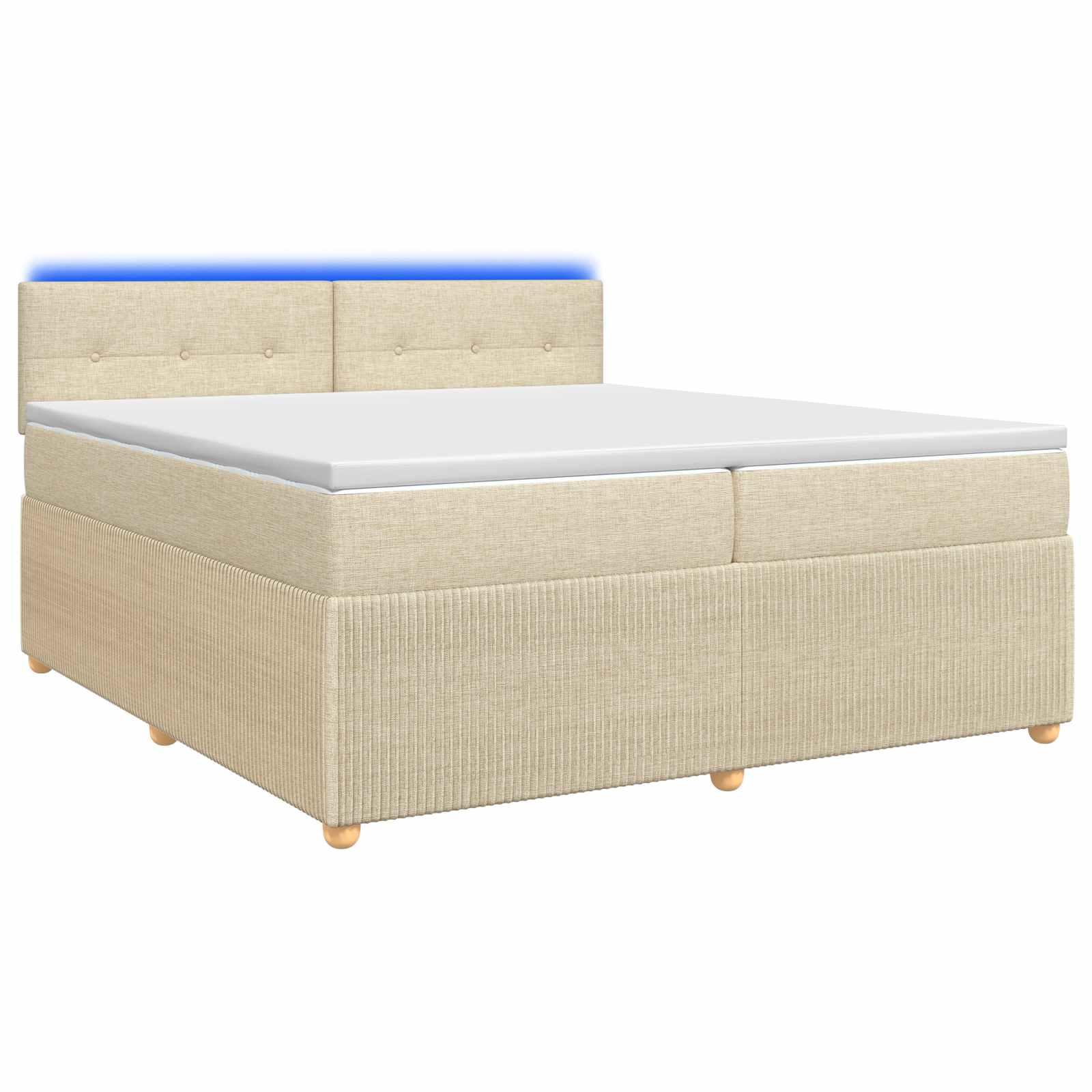 Boxmadras seng med topmadras 200 x 200 cm cremefarvet stof med LED