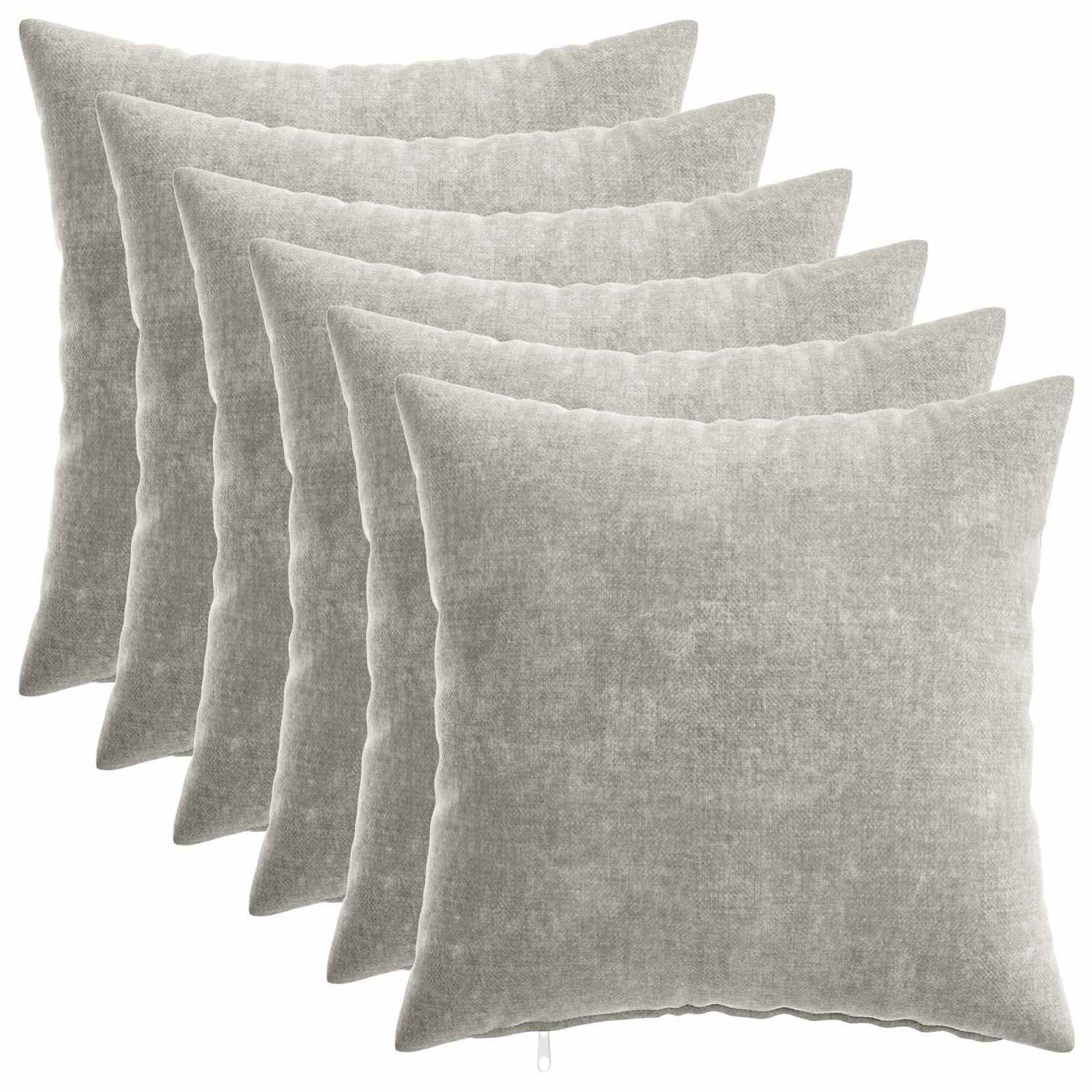 Pudebetræk 6 stk. HEERLEN lysegrå 30 x 30 cm i chenille stof