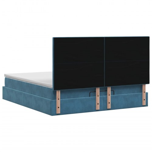 Ottoman seng med madras 140 x 200 cm i mørk blå fløjl