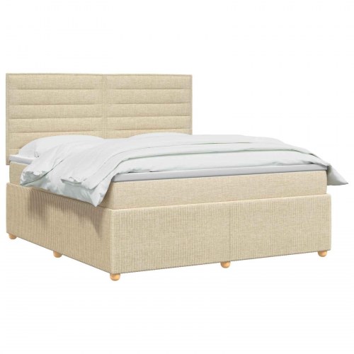 LED boksmadrasseng med madras 140 x 200 cm cremefarvet stof