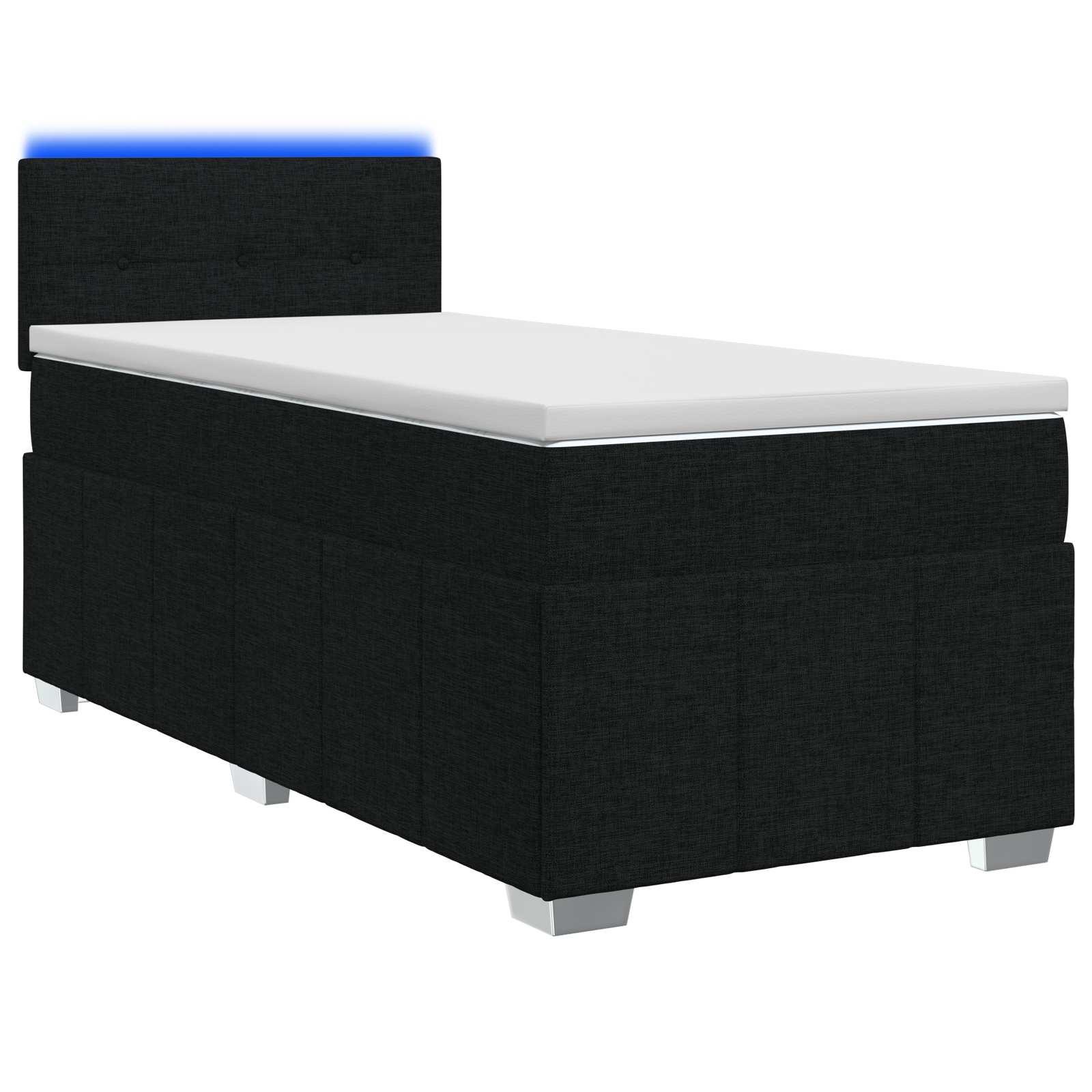 Boxmadras seng med topmadras og justerbart hovedgærde 90 x 200 cm sort stof