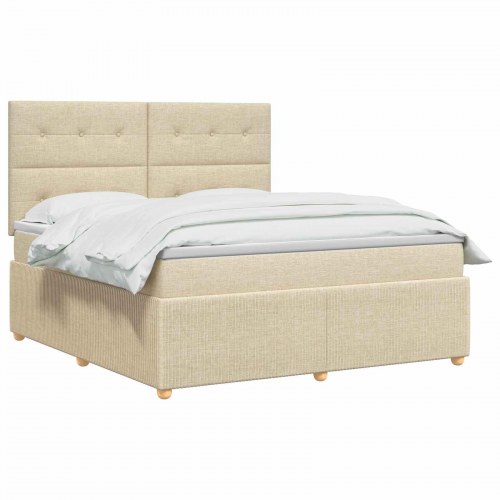 LED boksmadrasseng med madras 140 x 190 cm cremefarvet stof