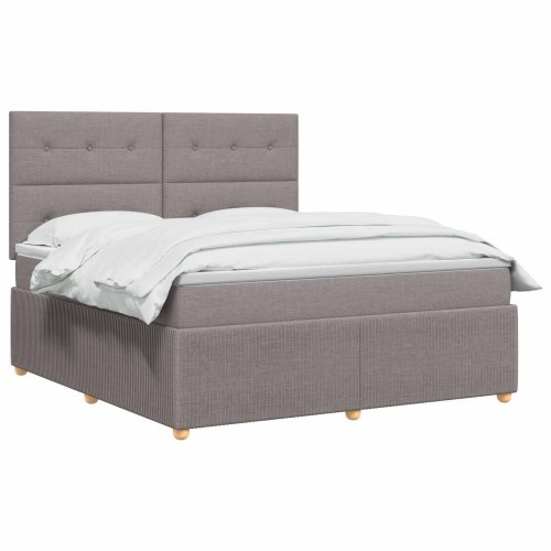 LED boksmadrasseng med madras 140 x 190 cm - gråbrun stof