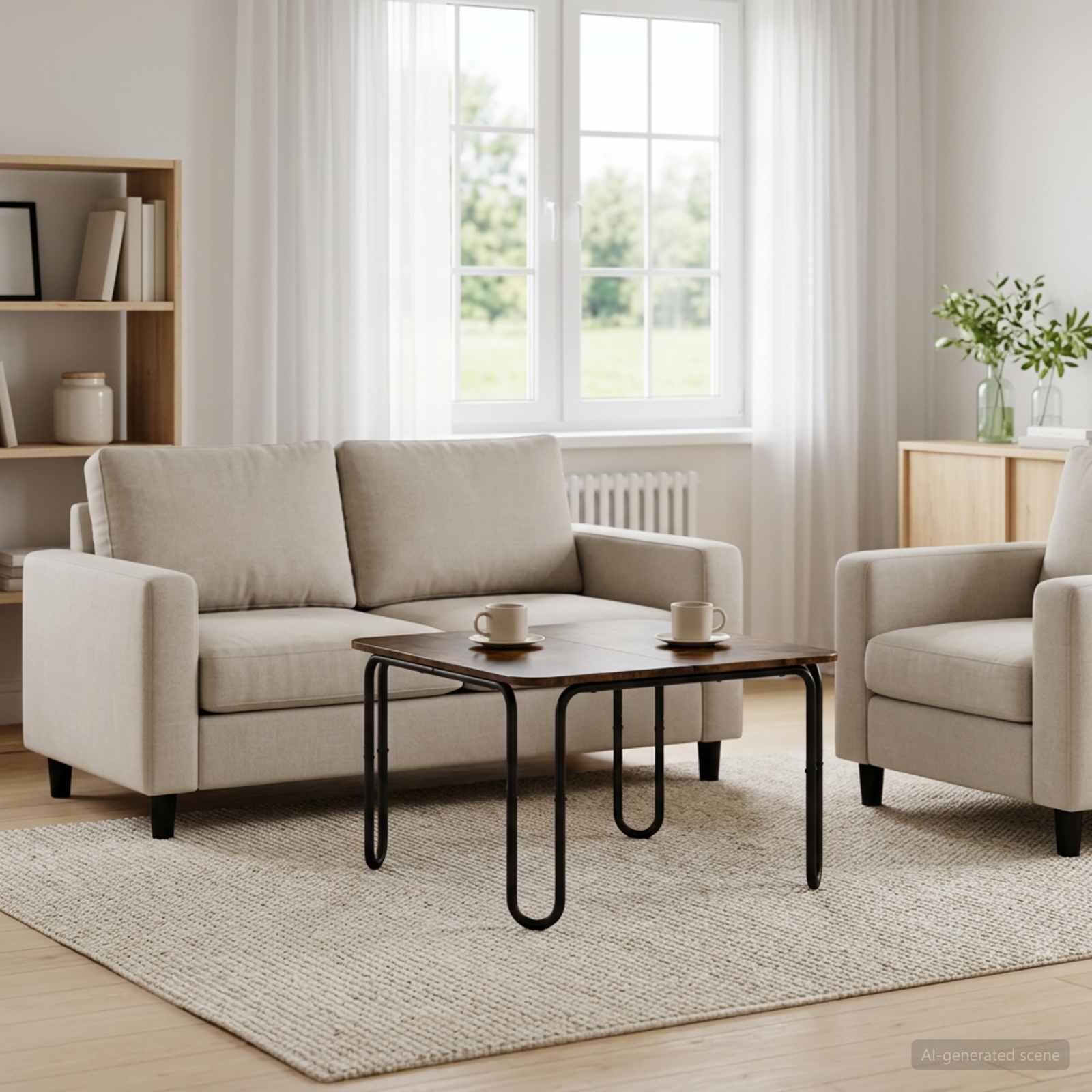 Sofabord i røget eg 100 x 100 x 45 cm med U-formede ben