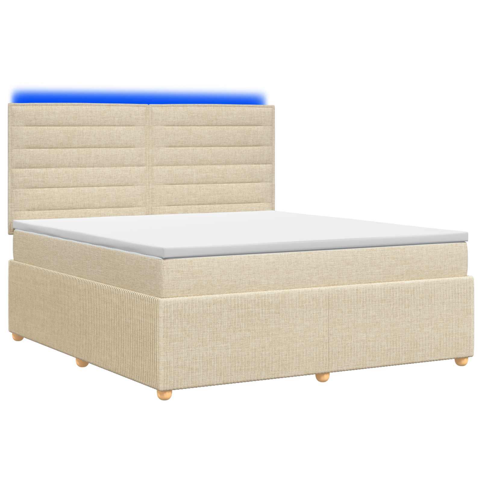 LED boksmadrasseng med madras 140 x 190 cm - cremefarvet stof
