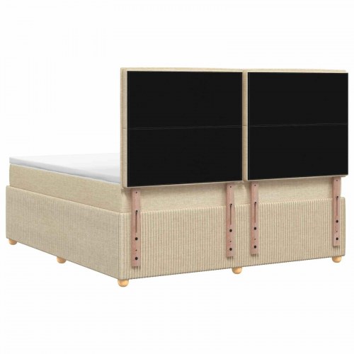 LED boksmadrasseng med madras 140 x 190 cm - cremefarvet stof