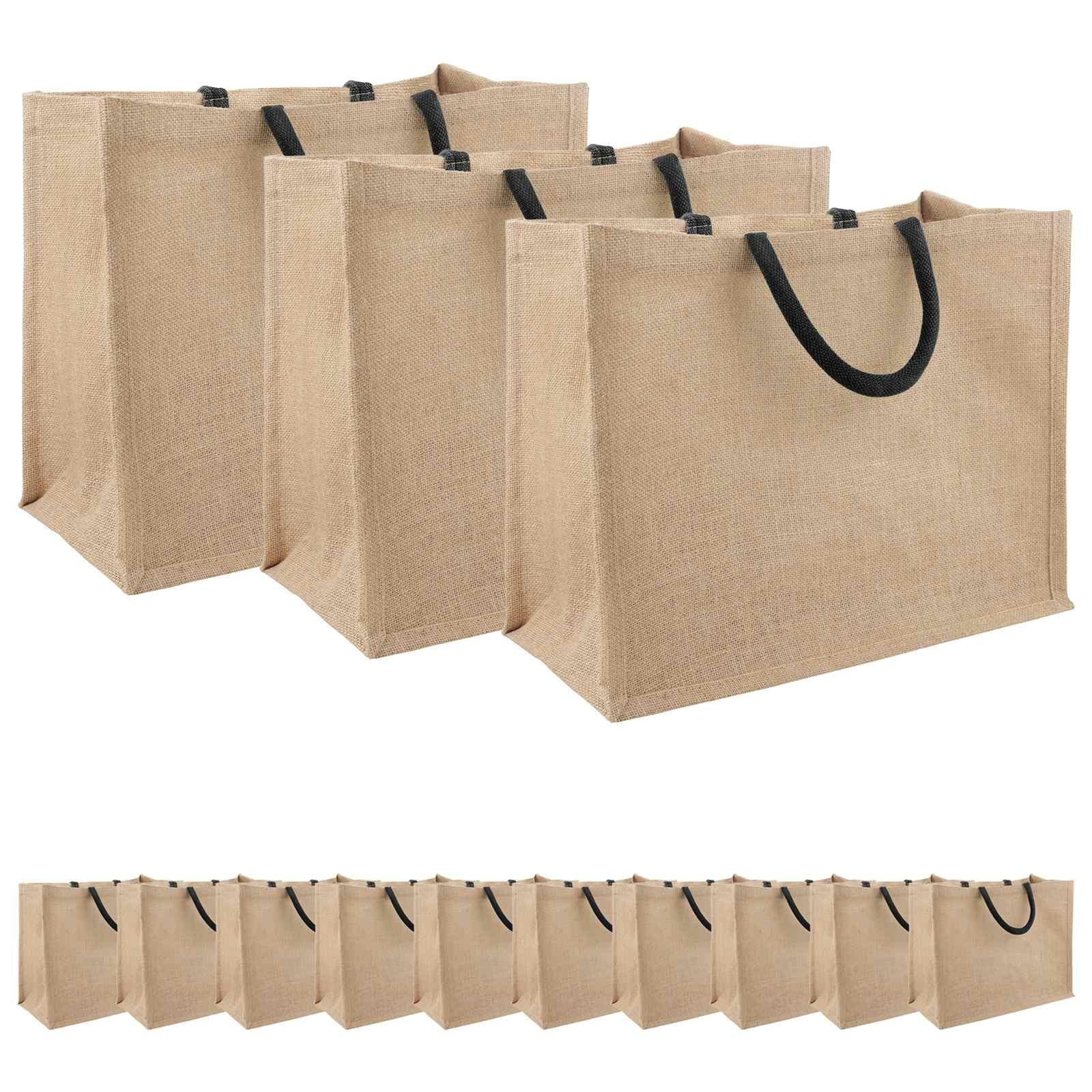 Jute indkøbstasker 50 stk naturfarvet og sort 42 x 33 x 19 cm