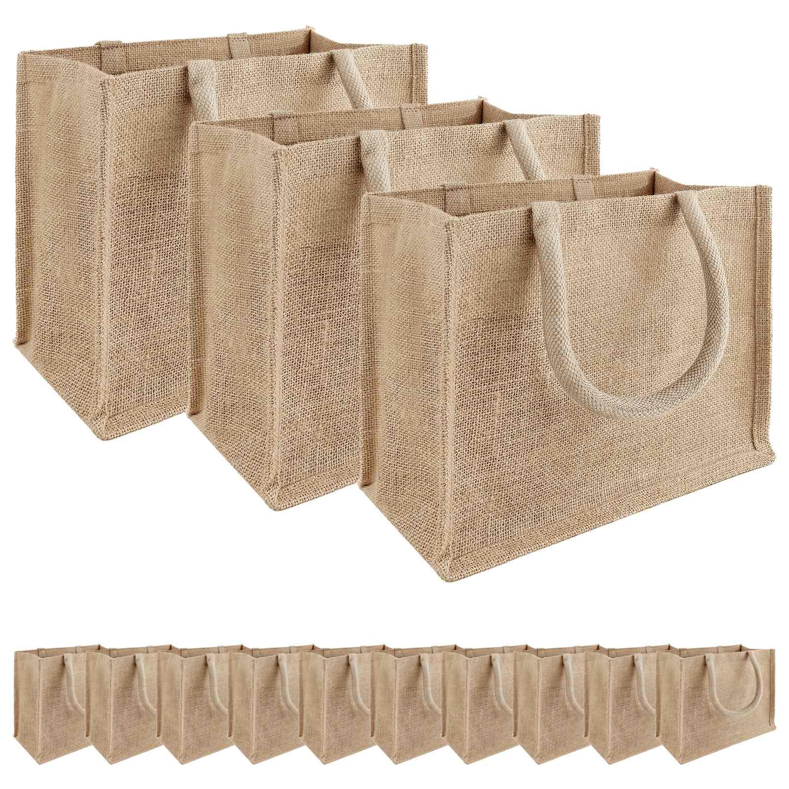 Jute indkøbstasker 50 stk naturfarvet 26 x 22 x 14 cm i 100% Tossa jute
