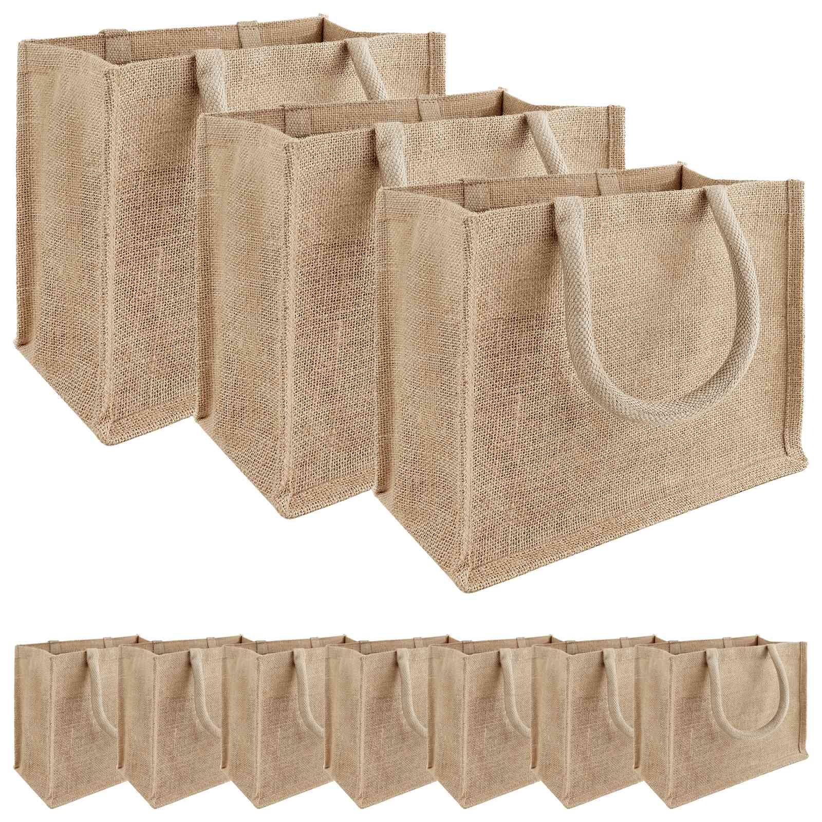Jute indkøbstasker 10 stk naturfarvet 26 x 22 x 14 cm i 100% tossa jute