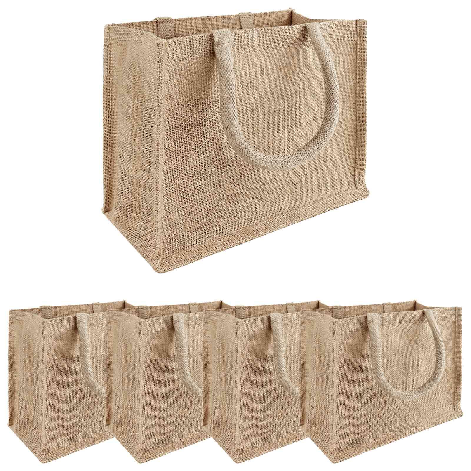 Jute indkøbstasker 5 stk naturfarvet 26 x 22 x 14 cm 100% tossa jute