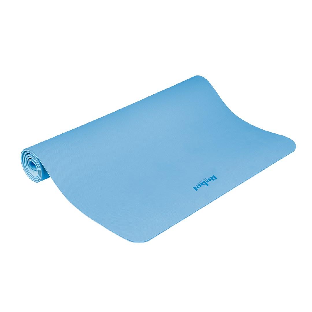 Gimnastikos kilimėlis jogai, pilatesui, fitnesui, 200x115 cm, 1 cm storio, TPE medžiaga, mėlyna, REBEL ACTIVE