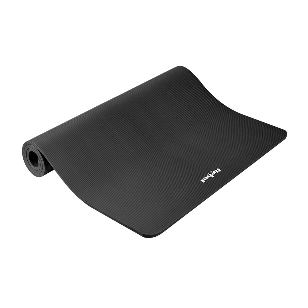 Gimnastikos kilimėlis jogai, pilatesui, fitnesui, 190x115 cm, 2 cm storio, NBR medžiaga, juodas, REBEL ACTIVE