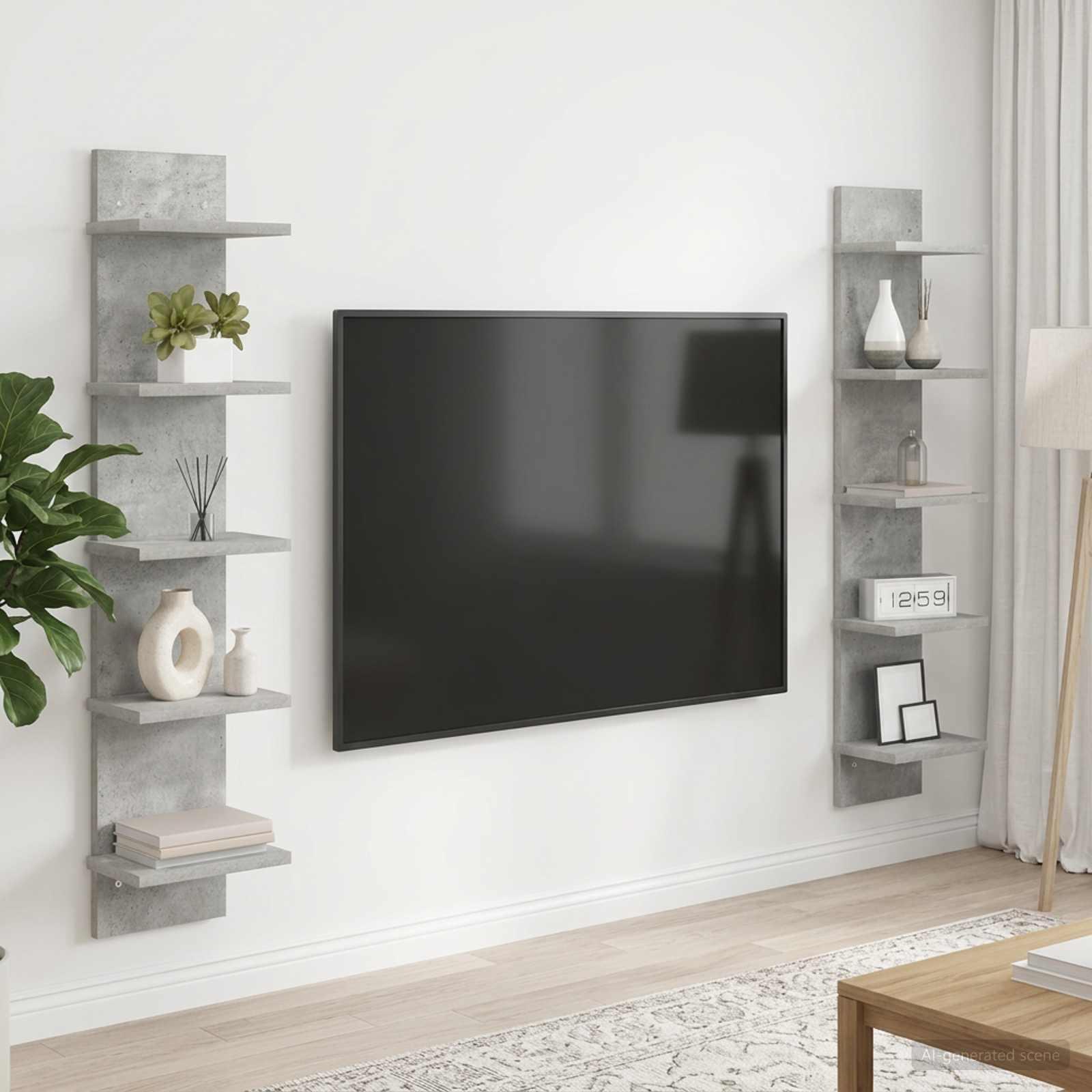 vidaXL Væghylde 2 stk. Betongrå 22 x 15 x 100 cm Konstrueret træ