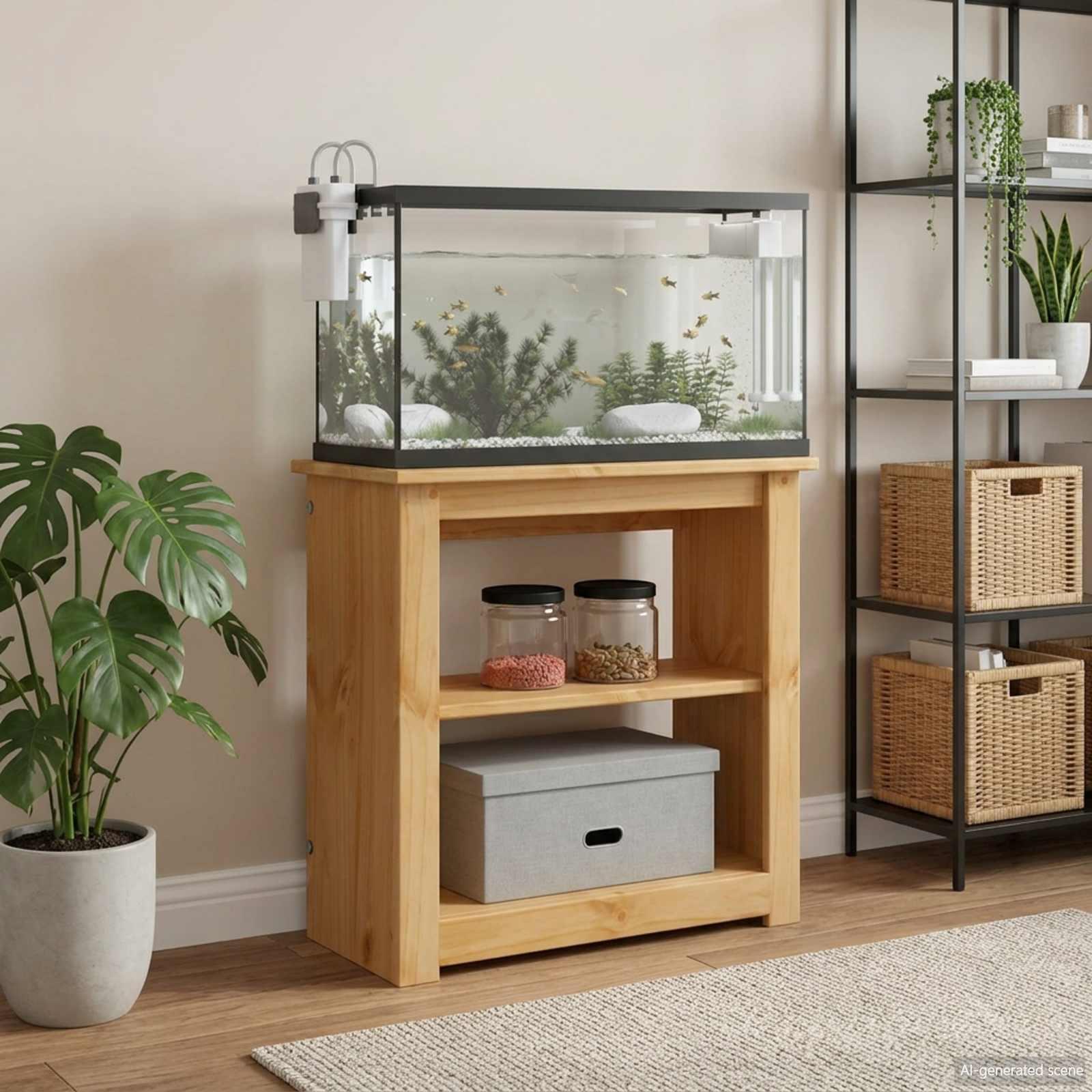Akvarium stand PANAMA brun 60 x 30 x 60 cm i massivt fyrretræ