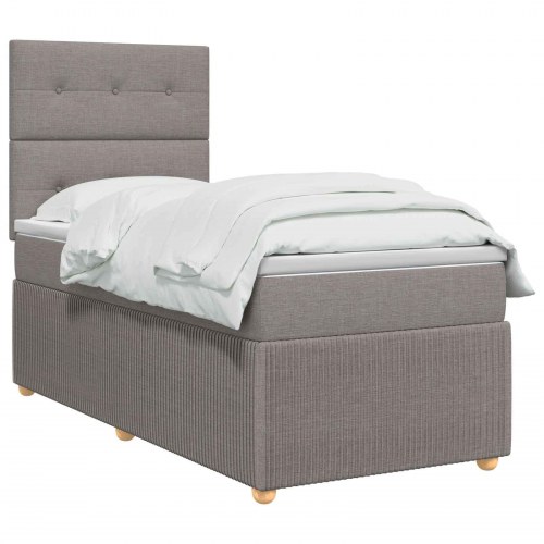 LED boksmadrasseng med madras 90 x 190 cm gråbrun stof