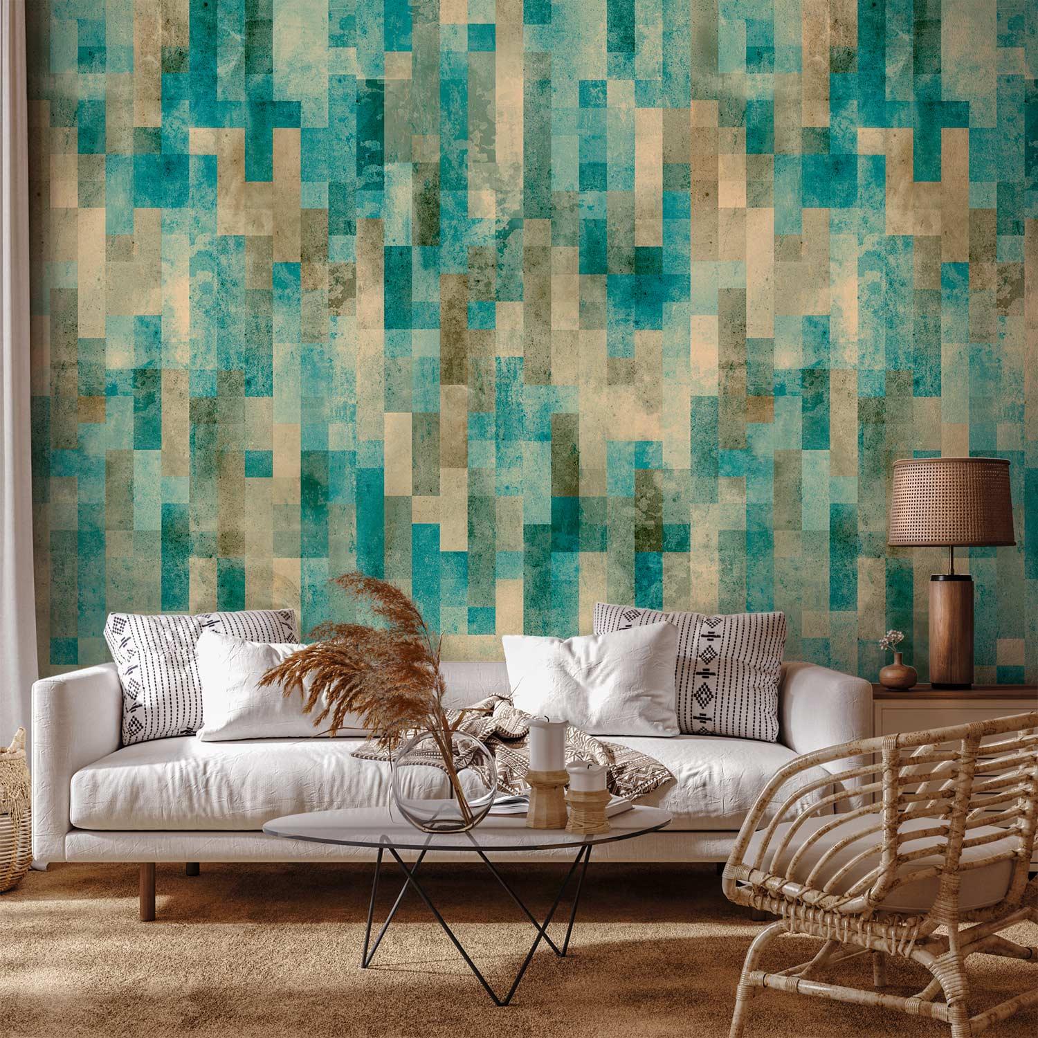 Tapet Januarmorgen - abstrakt tapet i blå og beige - 50 x 1000 cm - Standard billede