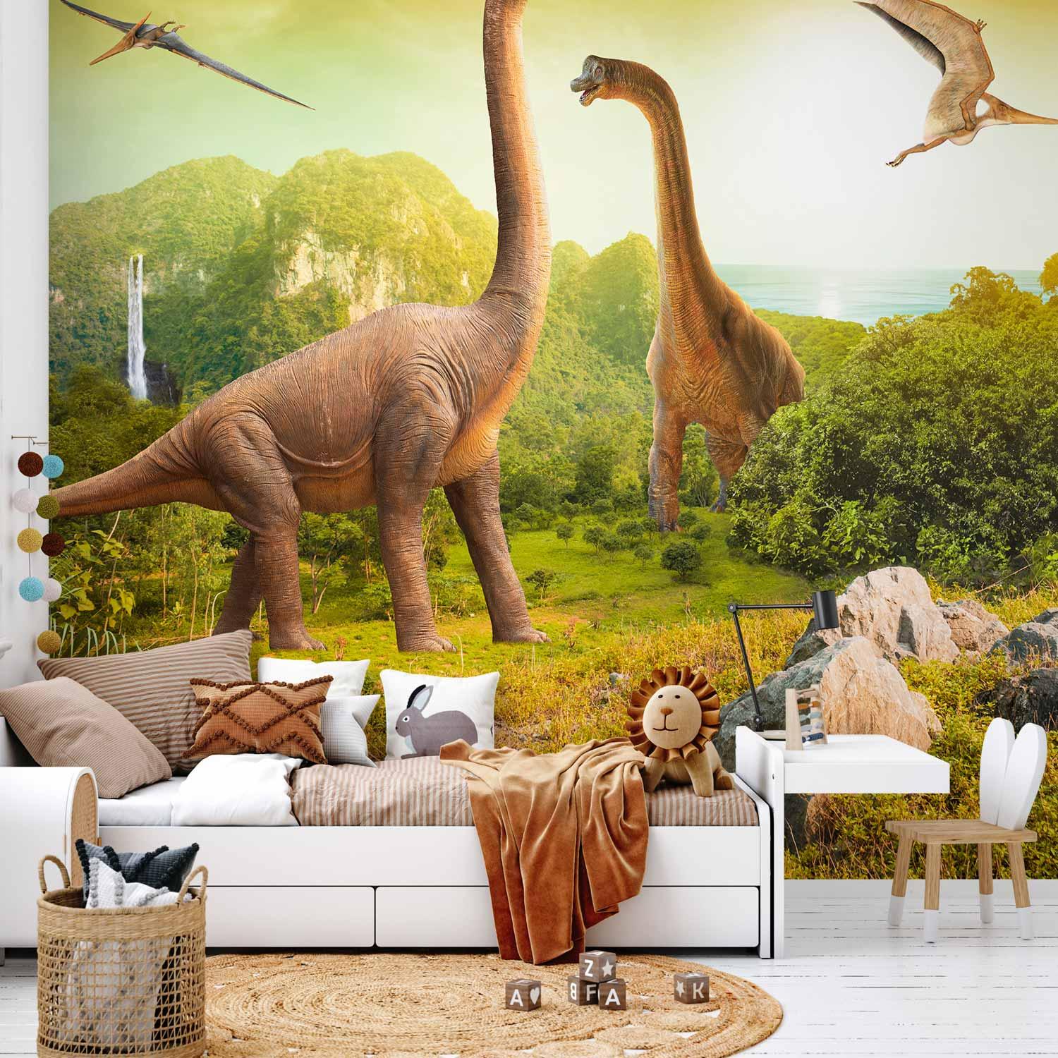 Fototapet med dinosaurer til børneværelse - 98 x 70 cm - Selvklæbende