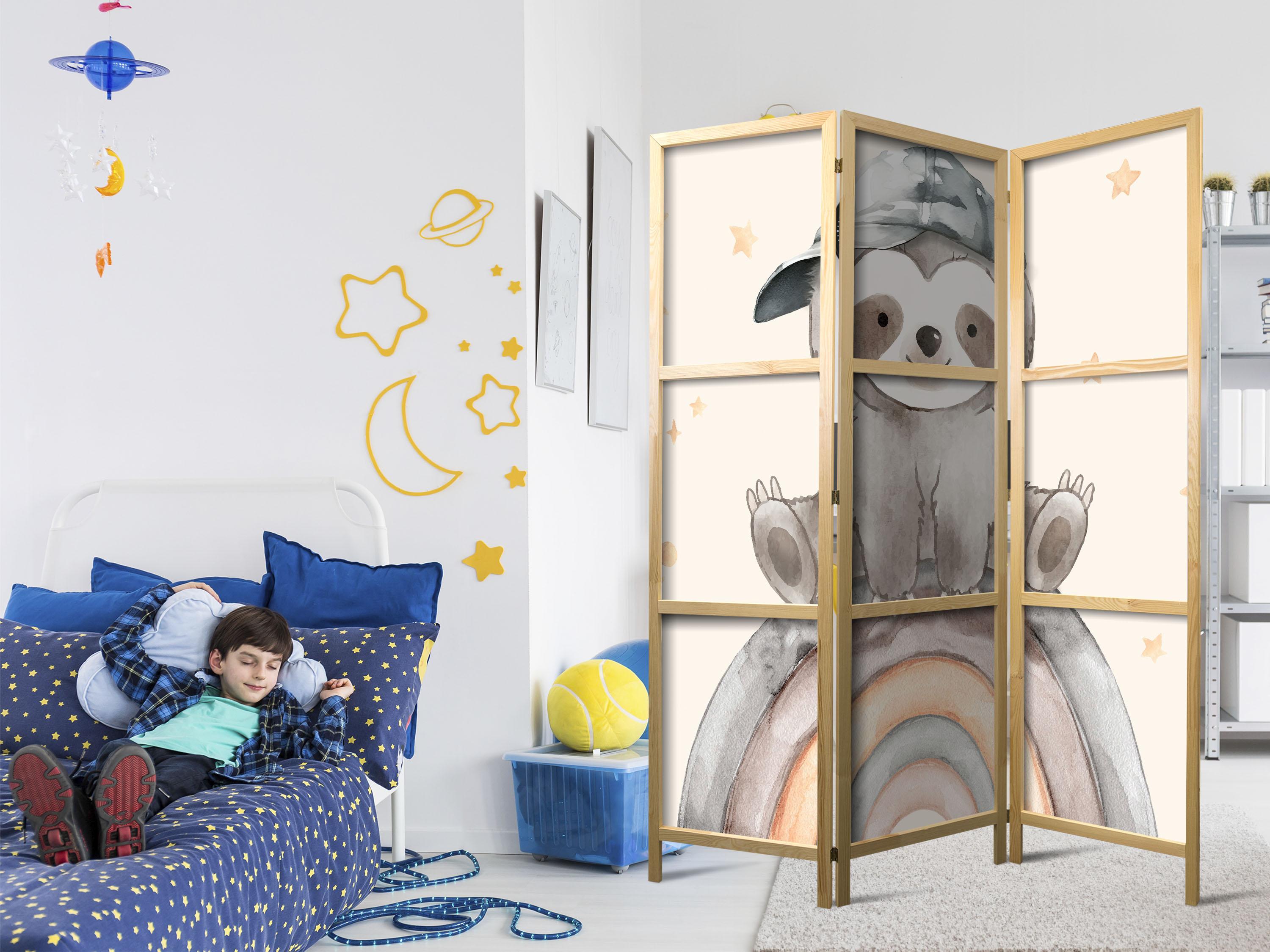 Japansk skærmvæg til børn Happy Sloth 135 x 172 cm