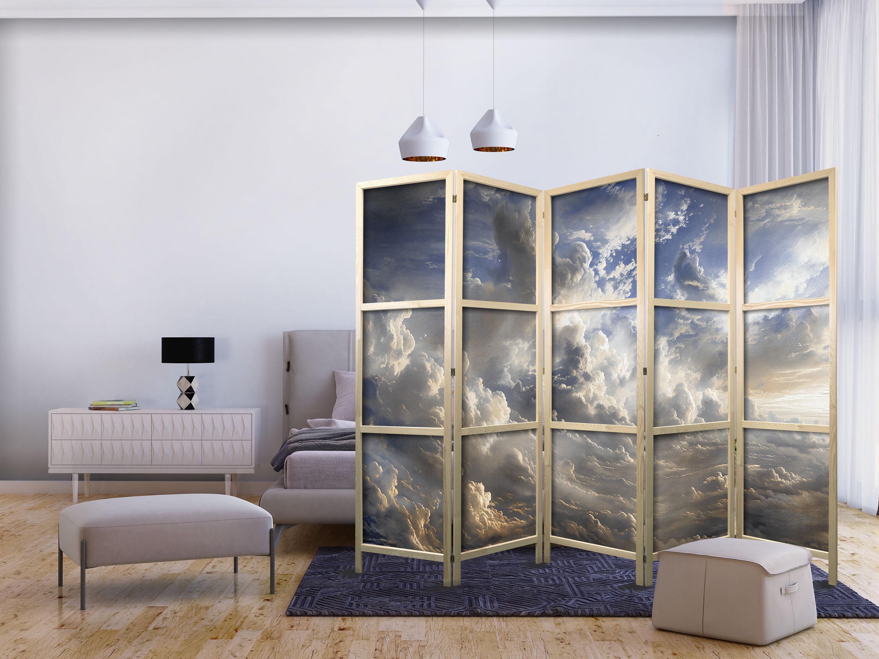 Japansk skærmvæg 5 paneler med skymotiv - Gyldne refleksioner i skyer ved skumring, 225 x 172 cm