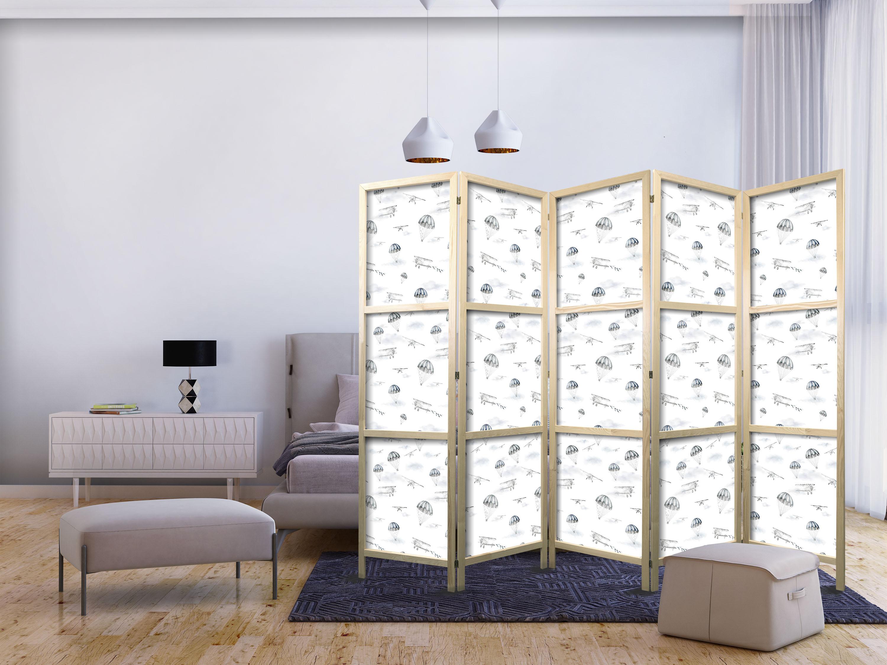 Japansk skærmvæg til børn med fly og luftballoner - 225 × 172 cm
