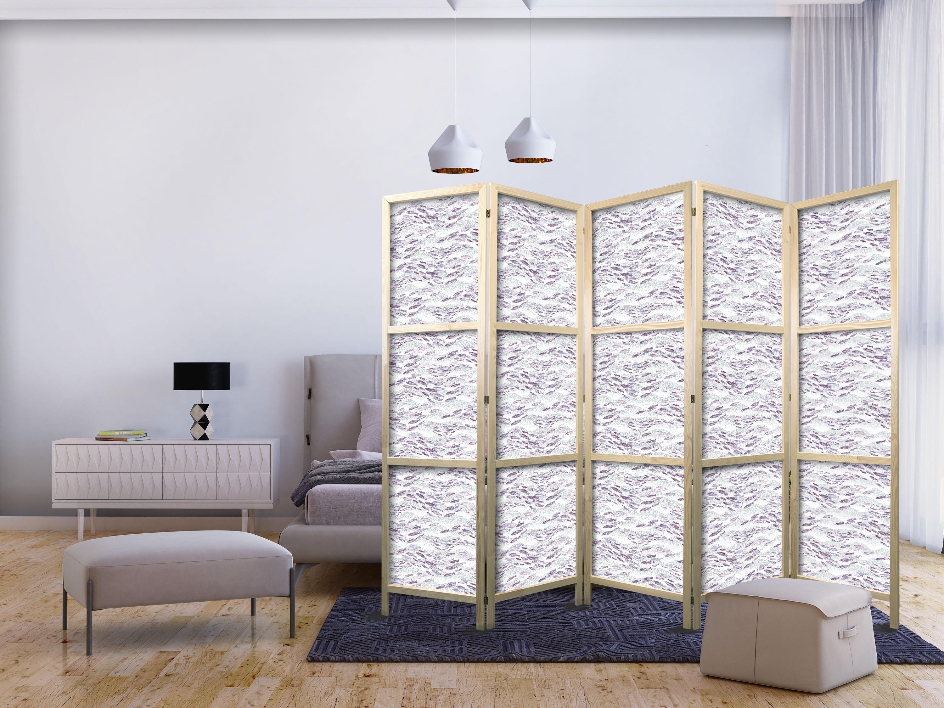 Japansk skærmvæg 5-panel med fisk i afdæmpede farver 225 × 172 cm
