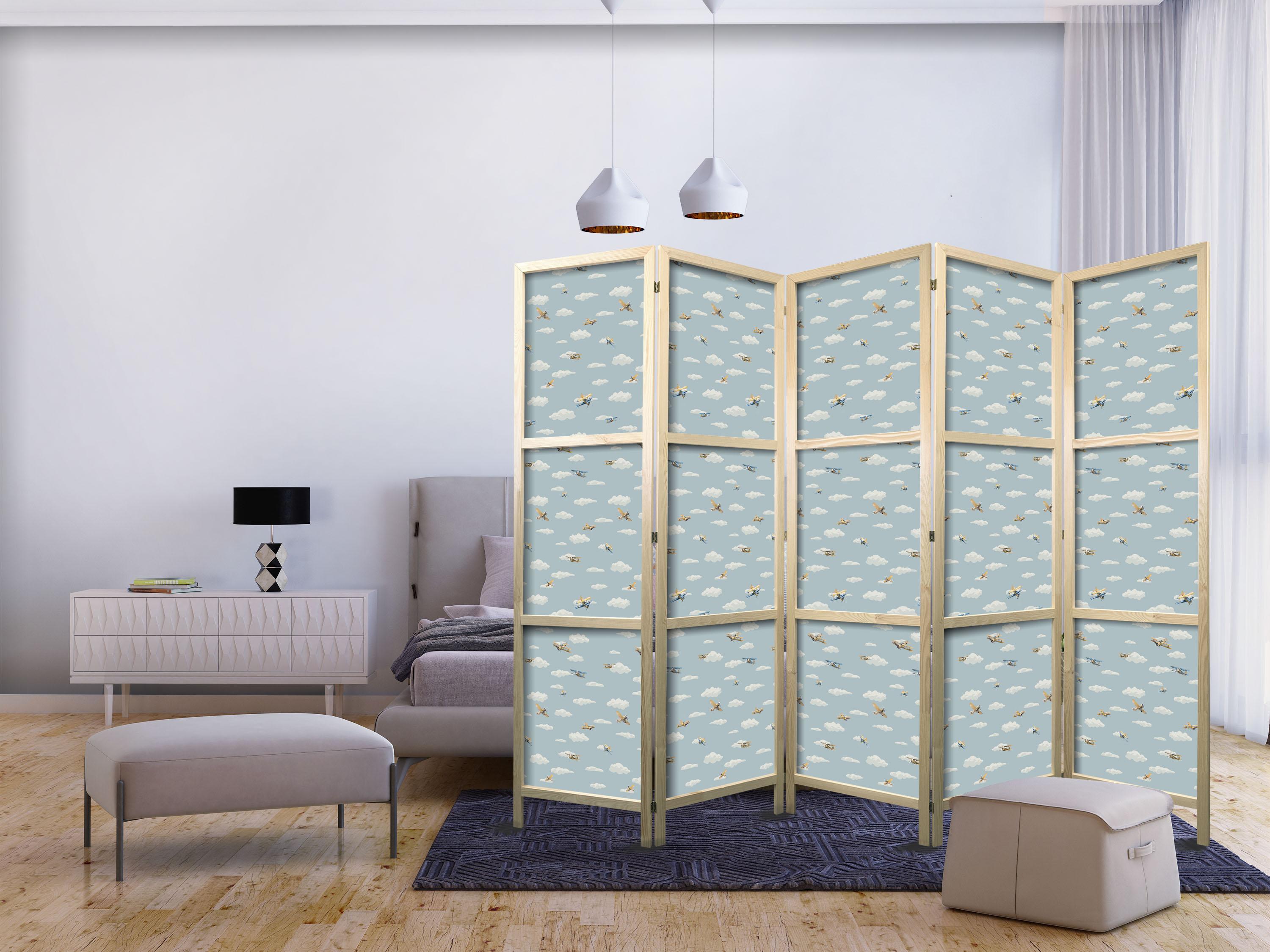 Japansk skærmvæg med flyvemotiv til børn 5-panel - 225 x 172 cm